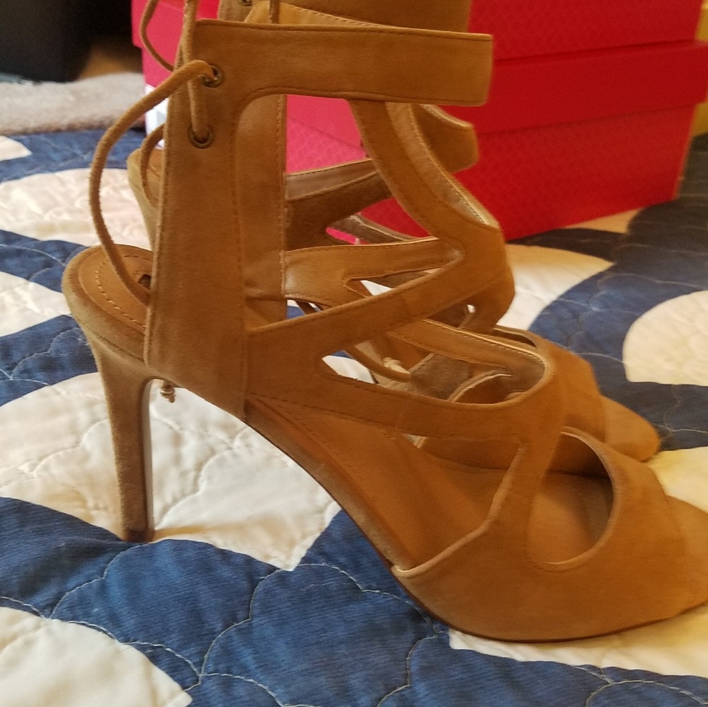 Tamari Nude Lace Up Heels Size 8